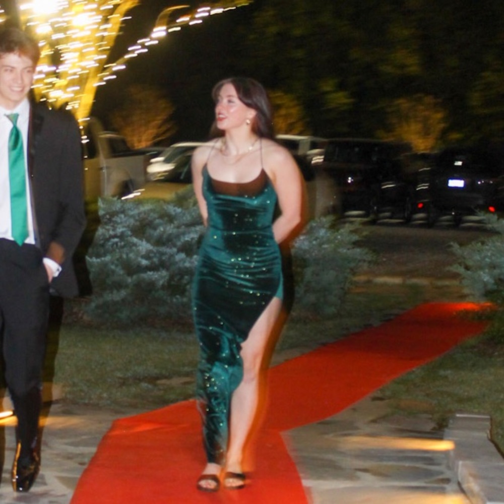 Lucy in the Sky Sparkly Forest Green Formal Gown with Slit